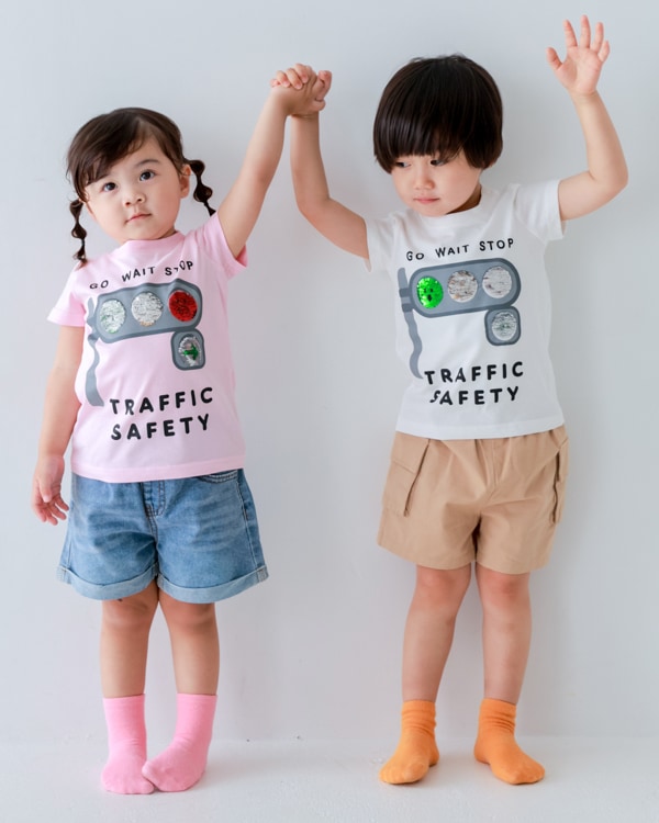 【チークルーム】信号スパンコール Tシャツ / ピンク