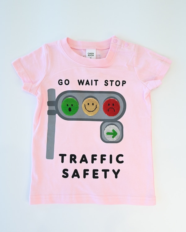 【チークルーム】信号スパンコール Tシャツ / ピンク