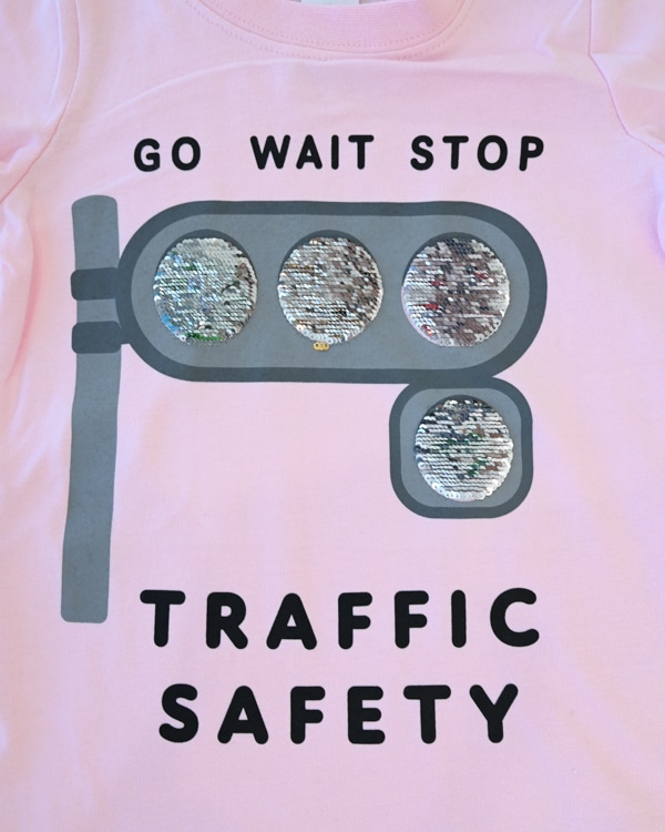 【チークルーム】信号スパンコール Tシャツ / ピンク