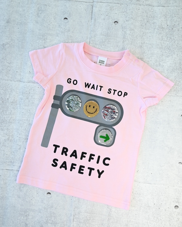 【チークルーム】信号スパンコール Tシャツ / ピンク