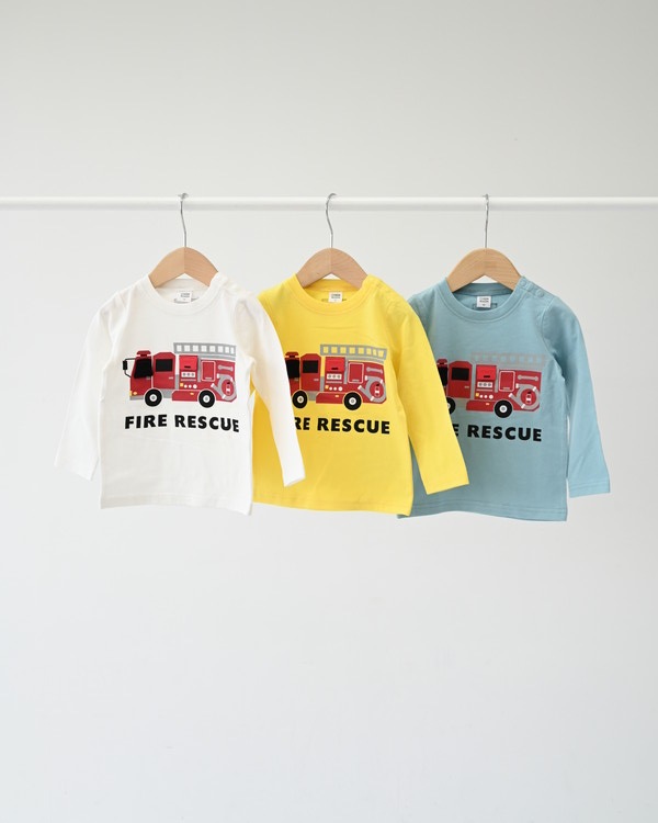 【チークルーム】消防車 ロングTシャツ / オフホワイト