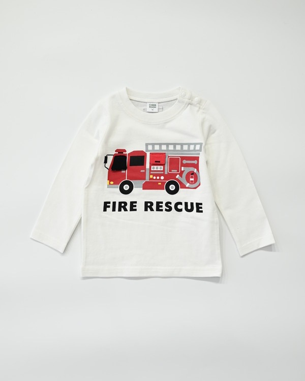【チークルーム】消防車 ロングTシャツ / オフホワイト