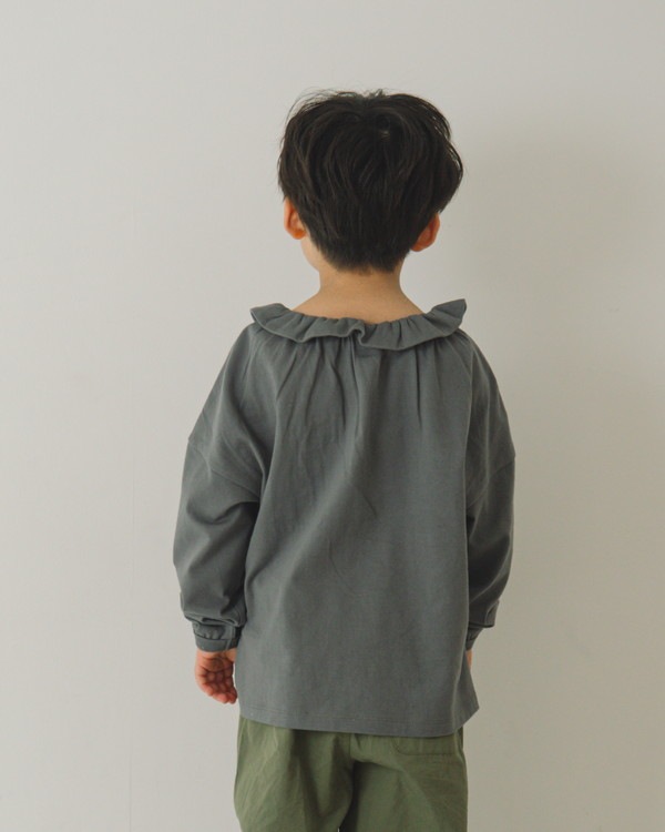 【ニコフラ】襟つき ロングTシャツ / チャコールグレー 