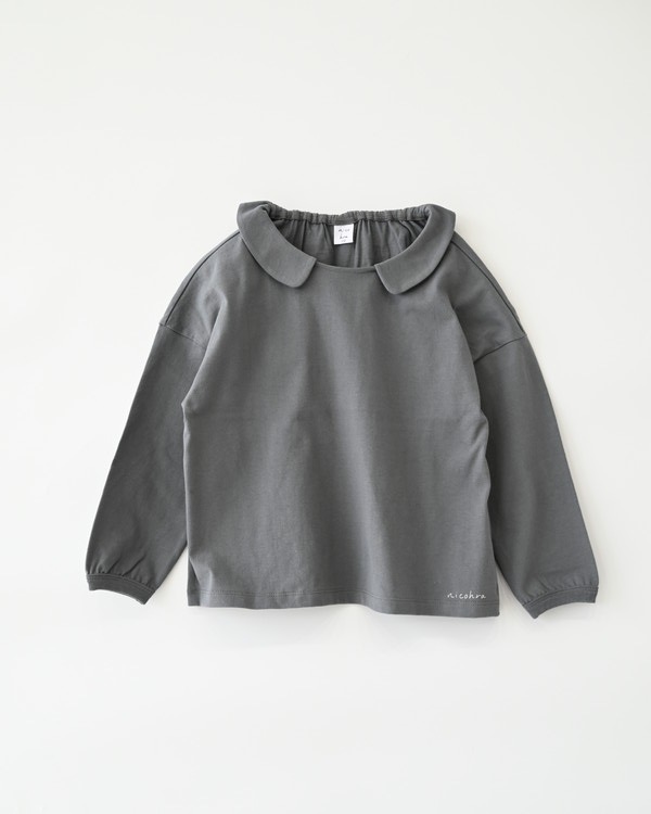 【ニコフラ】襟つき ロングTシャツ / チャコールグレー 