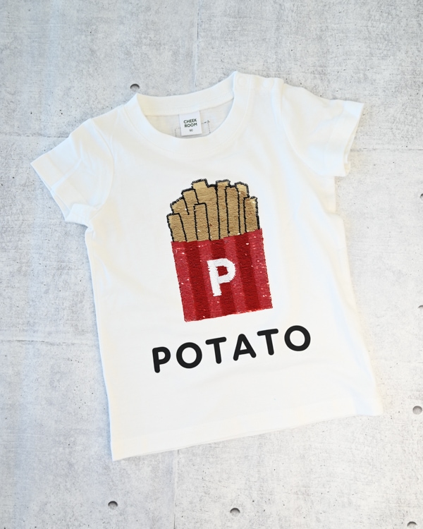 【チークルーム】ポテトスパンコール Tシャツ / オフホワイト