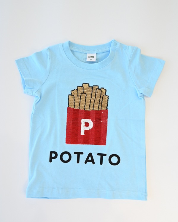 【チークルーム】ポテトスパンコール Tシャツ / サックス