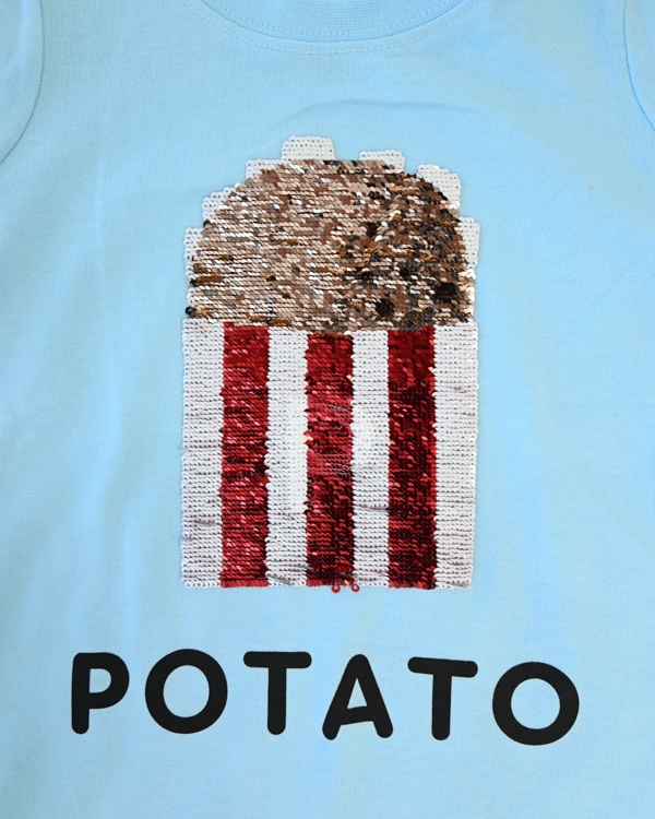 【チークルーム】ポテトスパンコール Tシャツ / サックス