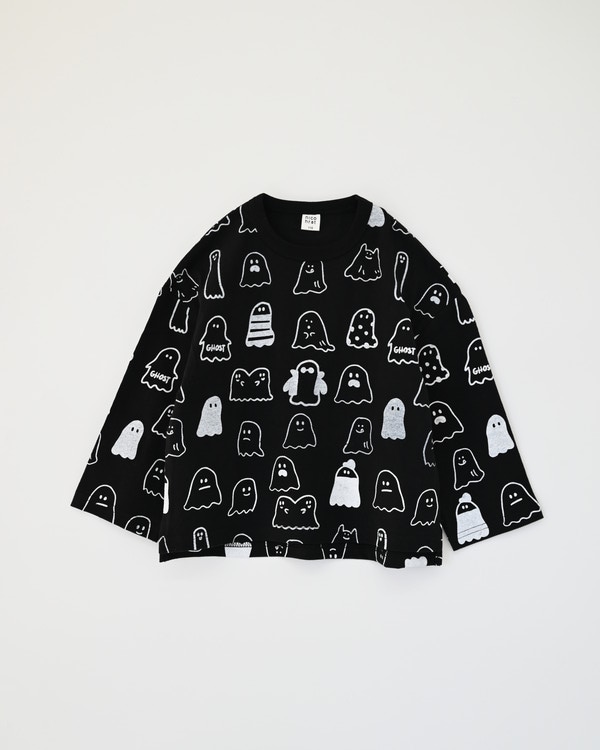 【ニコフラート】おばけ ロングTシャツ / ブラック