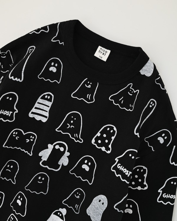 【ニコフラート】おばけ ロングTシャツ / ブラック