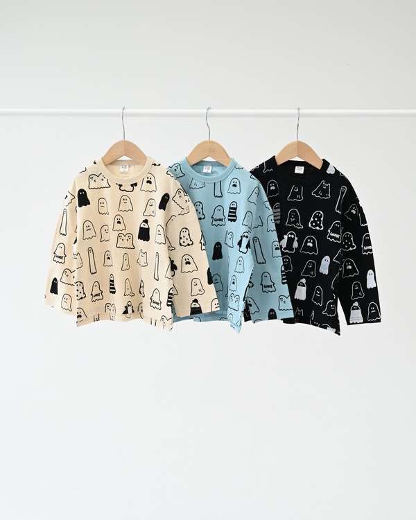 【ニコフラート】おばけ ロングTシャツ / ブラック