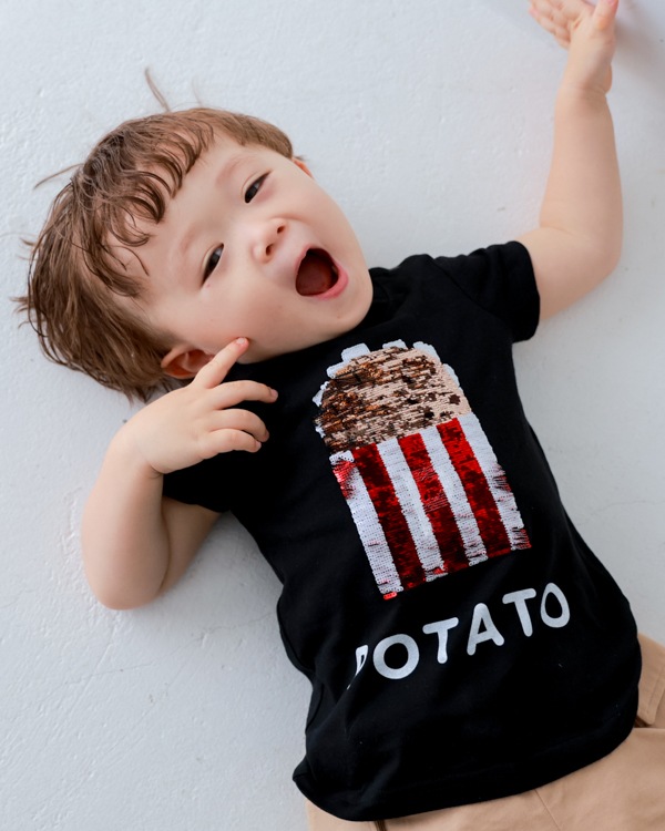 【チークルーム】ポテトスパンコール Tシャツ / ブラック