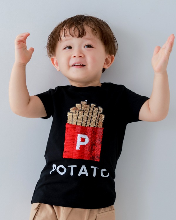 【チークルーム】ポテトスパンコール Tシャツ / ブラック