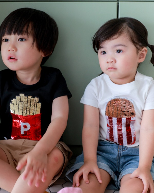 【チークルーム】ポテトスパンコール Tシャツ / ブラック