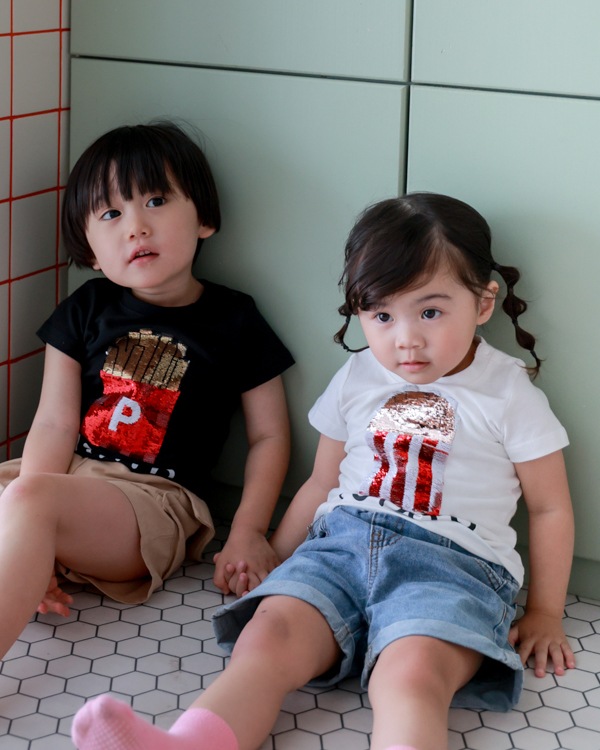 【チークルーム】ポテトスパンコール Tシャツ / ブラック