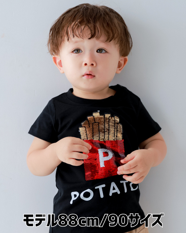 【チークルーム】ポテトスパンコール Tシャツ / ブラック