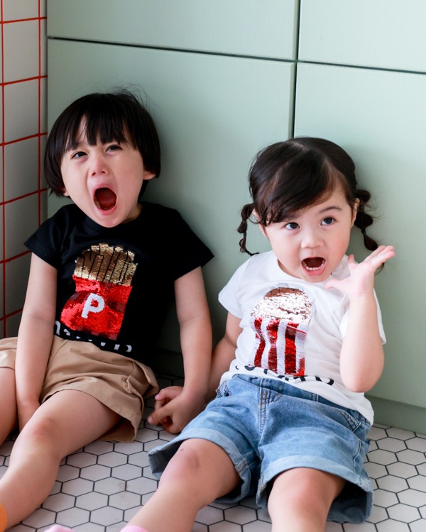 【チークルーム】ポテトスパンコール Tシャツ / ブラック
