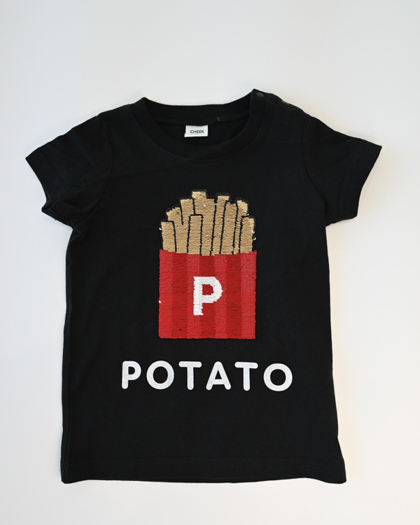 【チークルーム】ポテトスパンコール Tシャツ / ブラック