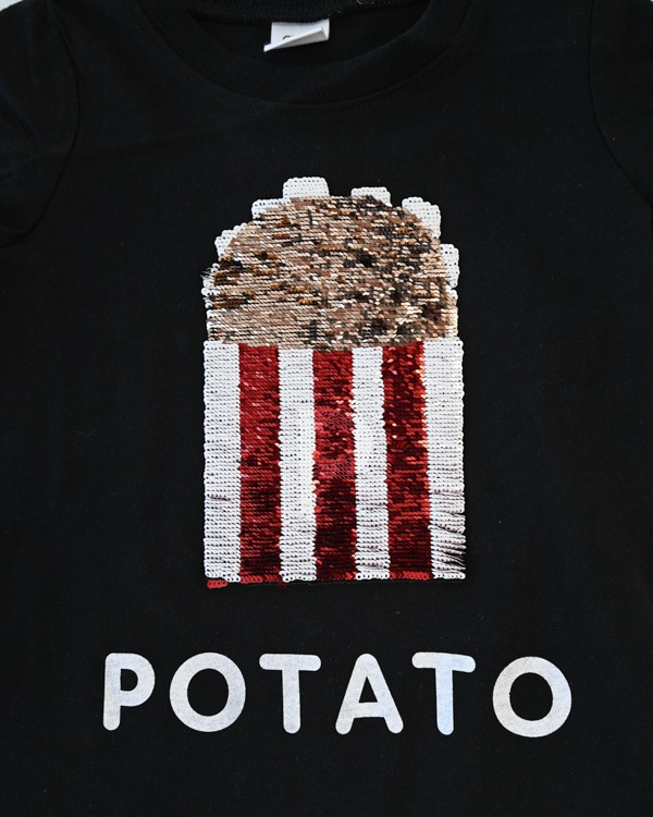 【チークルーム】ポテトスパンコール Tシャツ / ブラック