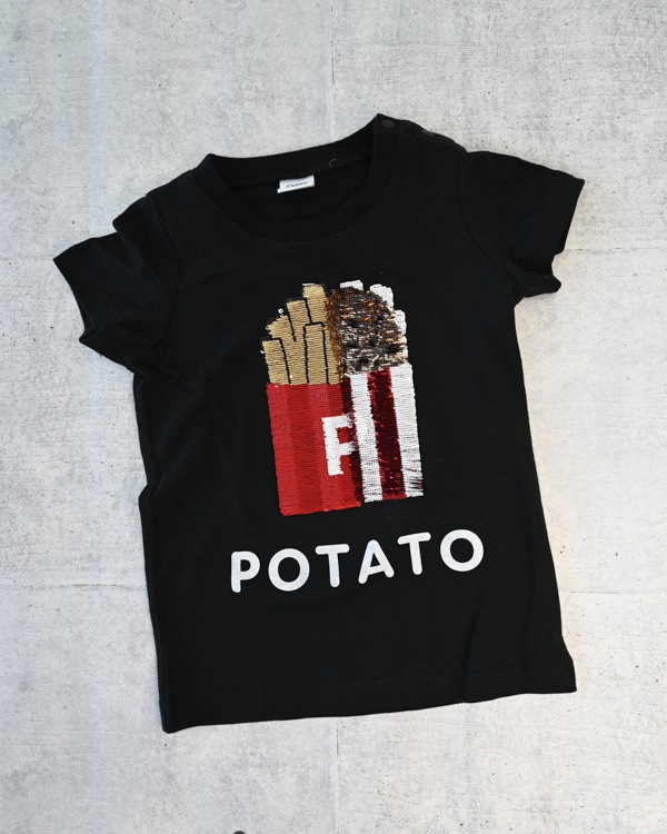 【チークルーム】ポテトスパンコール Tシャツ / ブラック