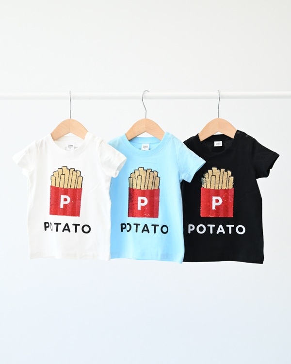 【チークルーム】ポテトスパンコール Tシャツ / ブラック