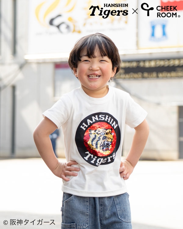 【チークルーム】阪神タイガース限定コラボ スパンコール Tシャツ / オフホワイト