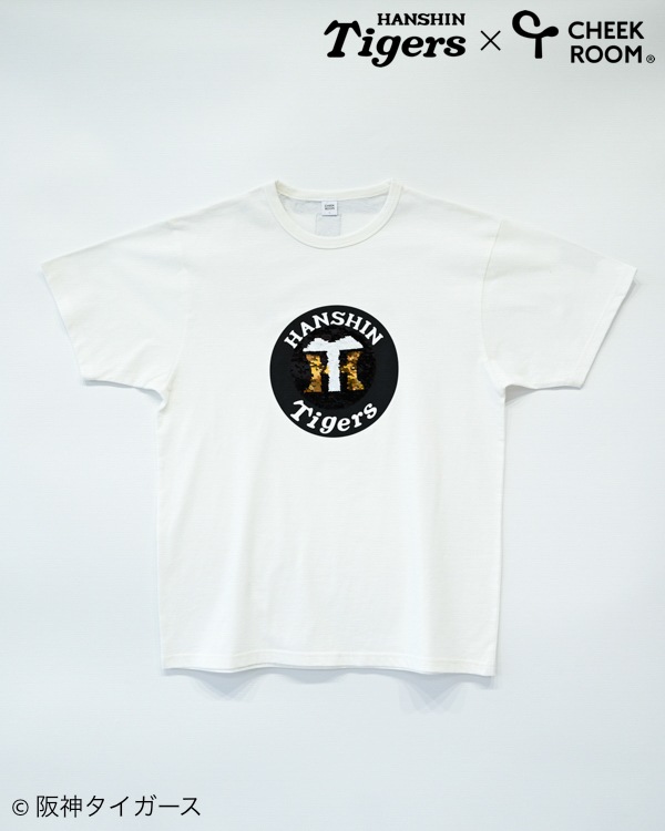 【チークルーム】阪神タイガース限定コラボ スパンコール Tシャツ 大人 / オフホワイト