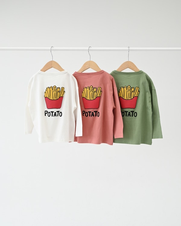 【ニコフラート】バーガーポテト ロングTシャツ / オフホワイト