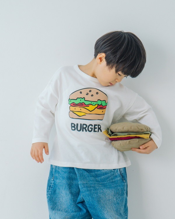 【ニコフラート】バーガーポテト ロングTシャツ / オフホワイト