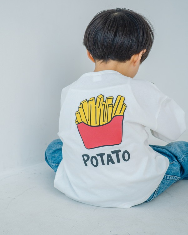 【ニコフラート】バーガーポテト ロングTシャツ / オフホワイト