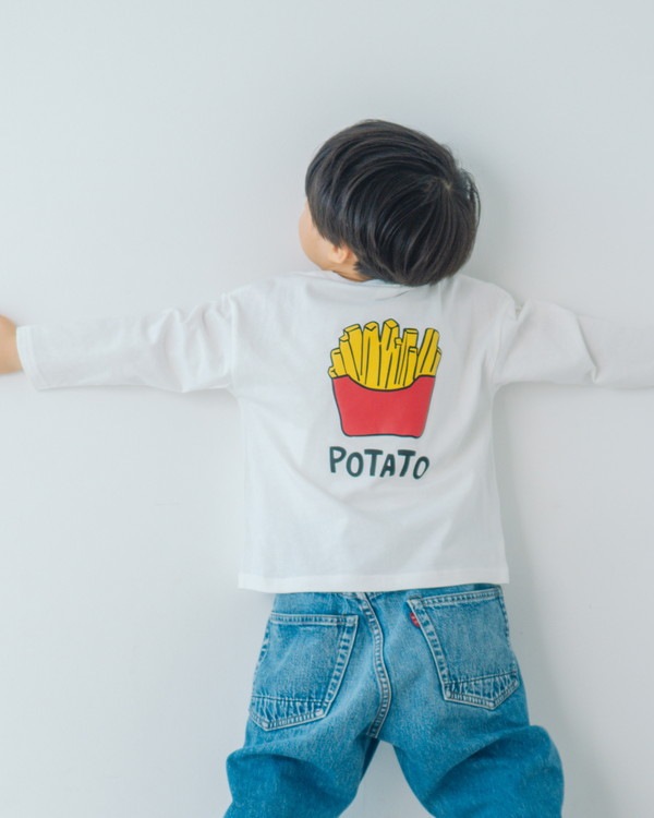 【ニコフラート】バーガーポテト ロングTシャツ / オフホワイト