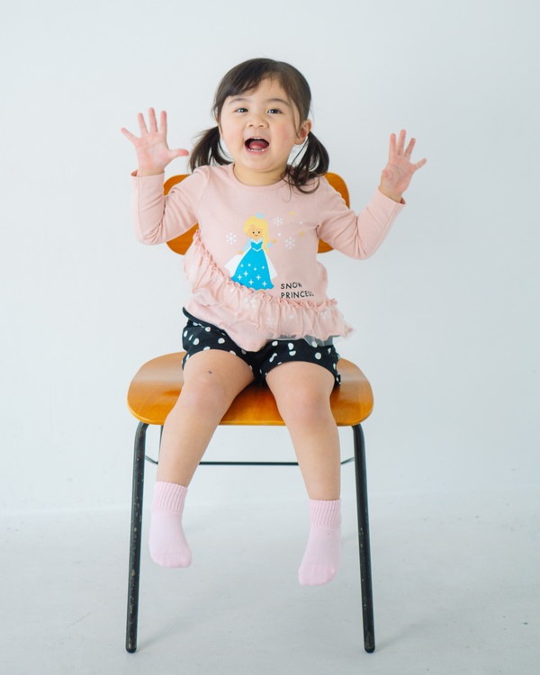 【チークルーム】お姫様フリル ロングTシャツ / ピンク