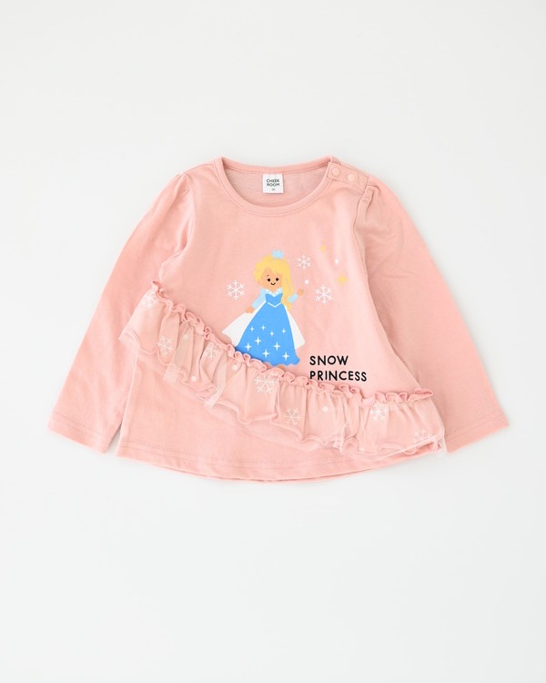 【チークルーム】お姫様フリル ロングTシャツ / ピンク