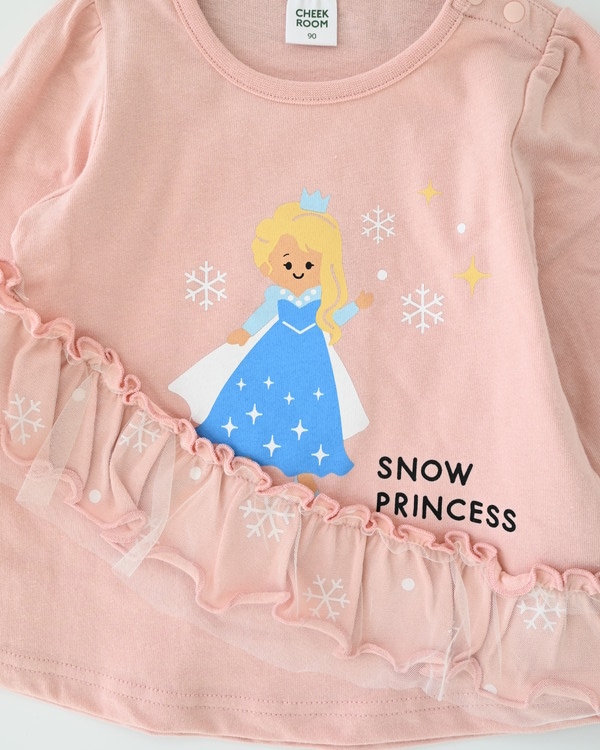【チークルーム】お姫様フリル ロングTシャツ / ピンク