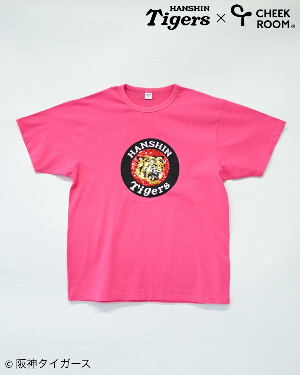 【チークルーム】阪神タイガース限定コラボ スパンコール Tシャツ 大人 / ピンク