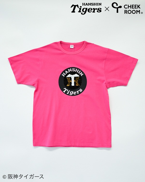 【チークルーム】阪神タイガース限定コラボ スパンコール Tシャツ 大人 / ピンク