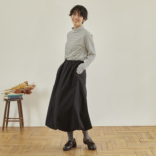 【25FW】ボーダープチハイネック L/S Tシャツ / ブラック