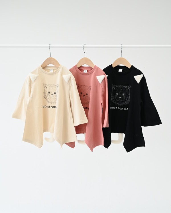 【ニコフラート】ねこ ロングTシャツ / ブラック 