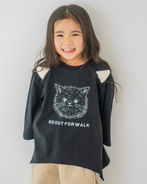 【ニコフラート】ねこ ロングTシャツ / ブラック 