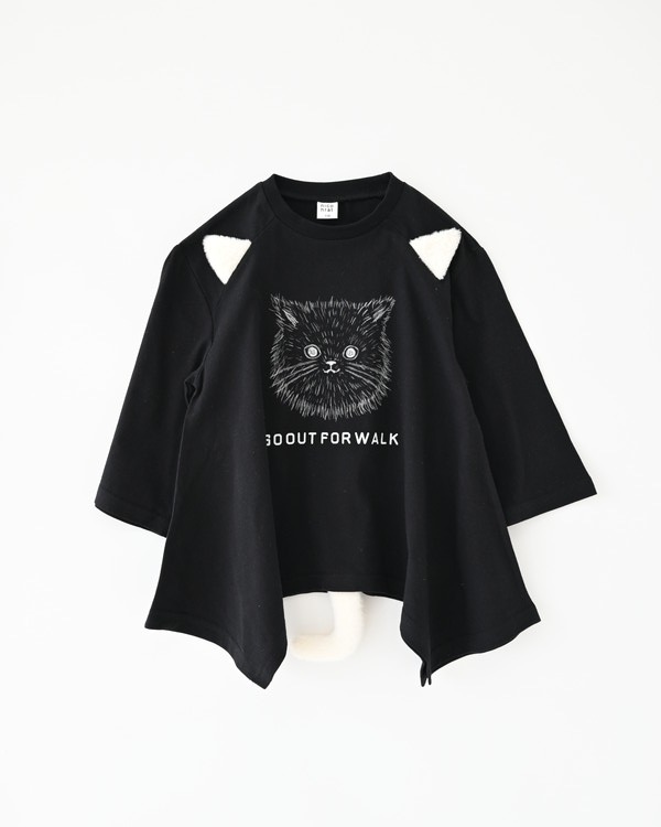 【ニコフラート】ねこ ロングTシャツ / ブラック 