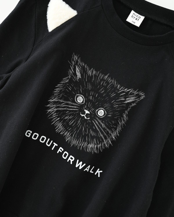 【ニコフラート】ねこ ロングTシャツ / ブラック 