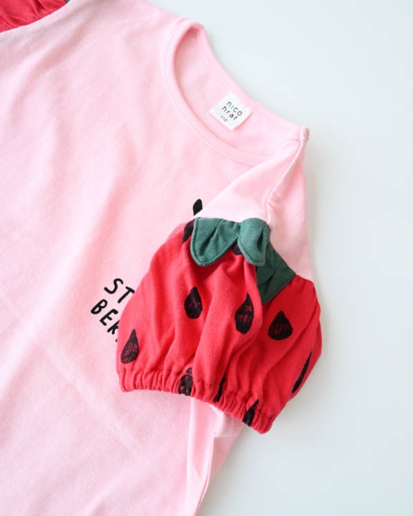 【ニコフラート】いちご袖Ｔシャツ / ピンク