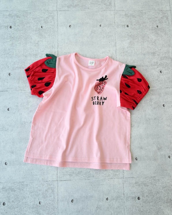 【ニコフラート】いちご袖Ｔシャツ / ピンク