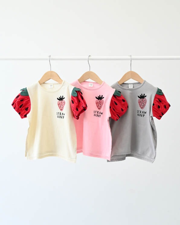 【ニコフラート】いちご袖Ｔシャツ / ピンク