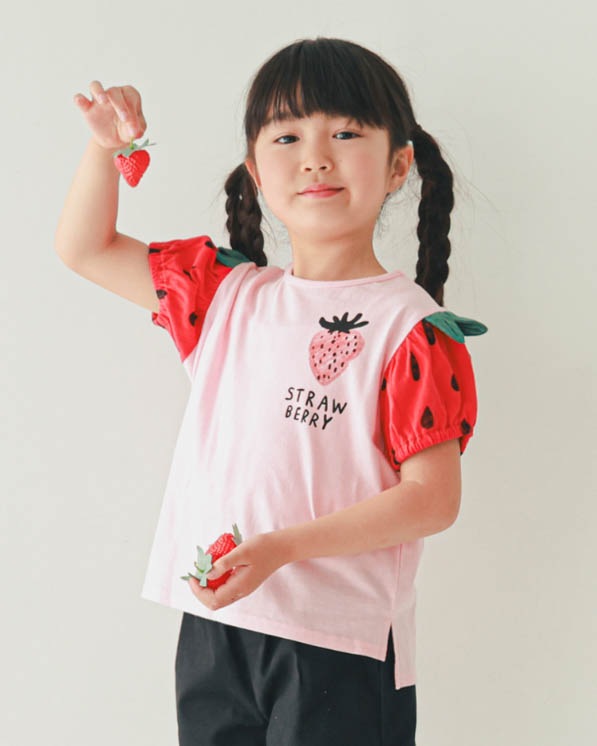 【ニコフラート】いちご袖Ｔシャツ / ピンク