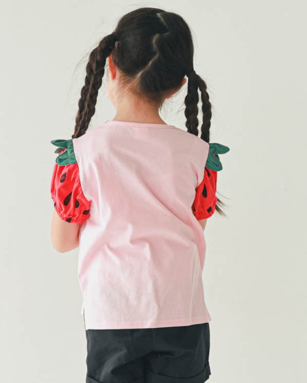 【ニコフラート】いちご袖Ｔシャツ / ピンク