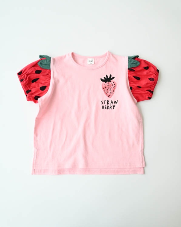【ニコフラート】いちご袖Ｔシャツ / ピンク