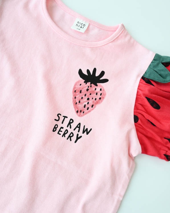 【ニコフラート】いちご袖Ｔシャツ / ピンク
