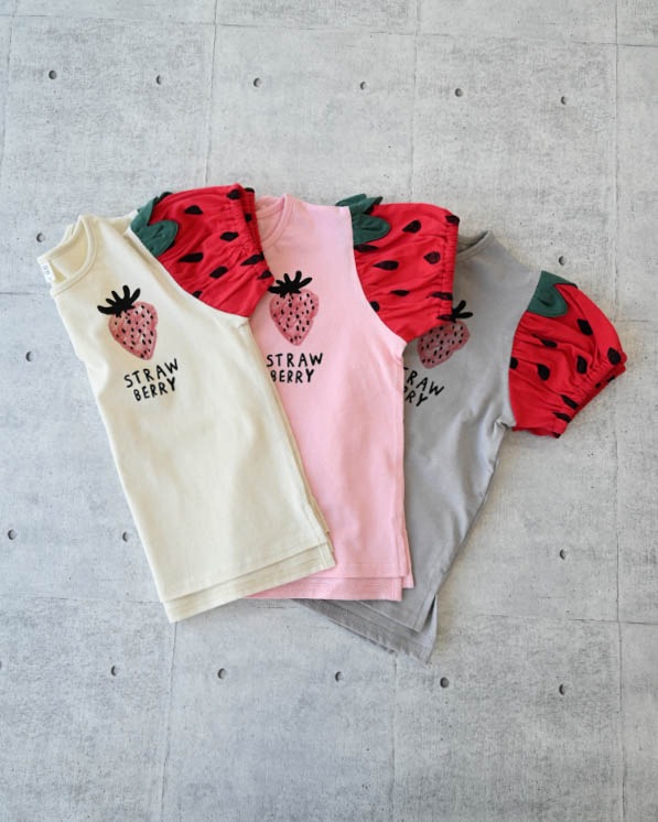 【ニコフラート】いちご袖Ｔシャツ / グレー