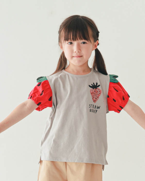 【ニコフラート】いちご袖Ｔシャツ / グレー