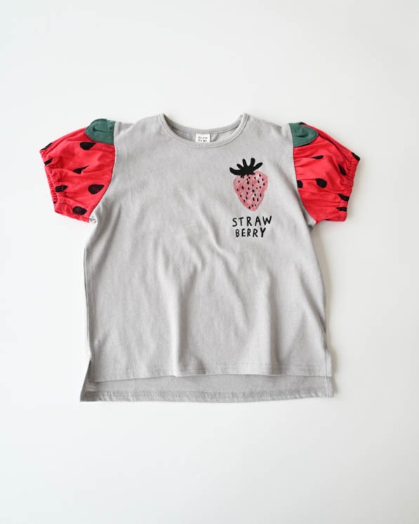 【ニコフラート】いちご袖Ｔシャツ / グレー